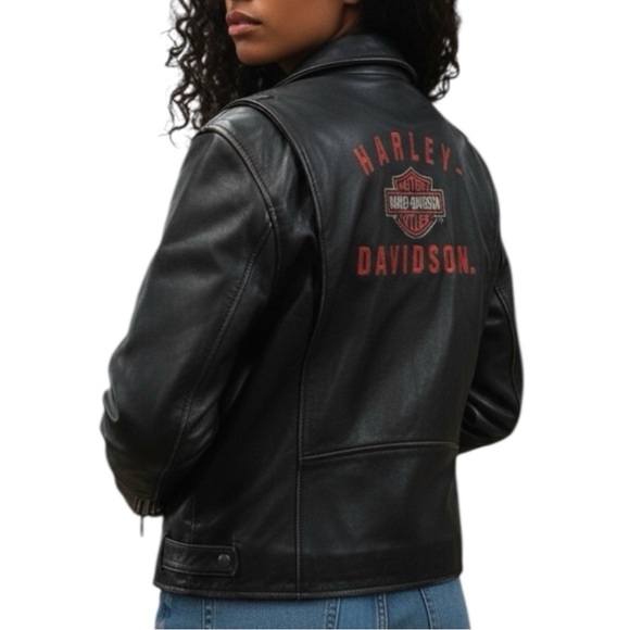 Harley-Davidson Jackets & Blazers - Harley-Davidson Soft Black Leather Moto Embroidered Logo Riding Zippered Jacket